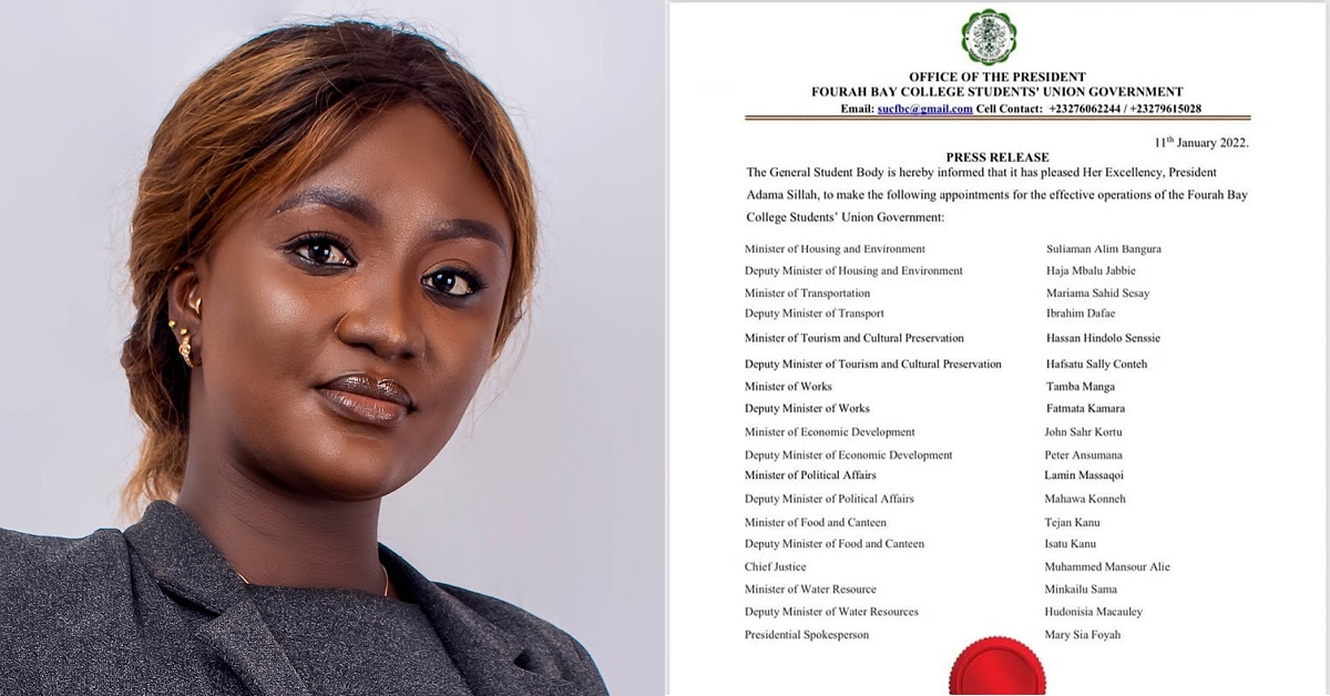 Full List of Adama Sillah Led FBC’ SUG Cabinet Members