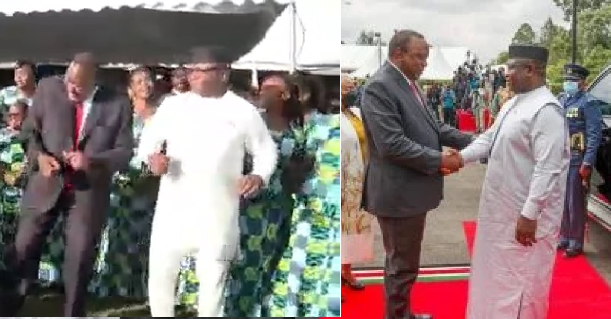 President Maada Bio Spotted Vybing Kenyan Traditional Song With Uhuru Kenyatta