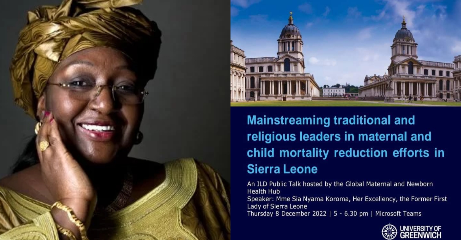 Former First lady Sia Nyama Koroma to Serve as Guest Speaker at The University of Greenwich