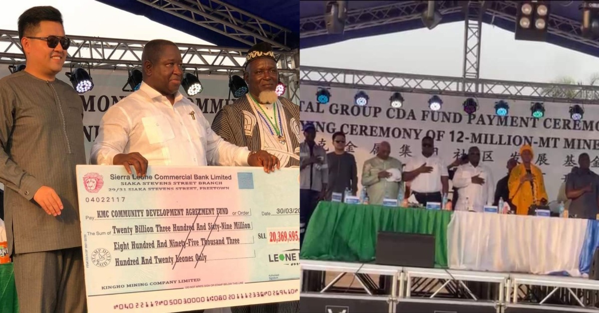 Kingho Mining Hands Over Le 20Billion to Inhabitants of Tonkolili District Mining Commumities