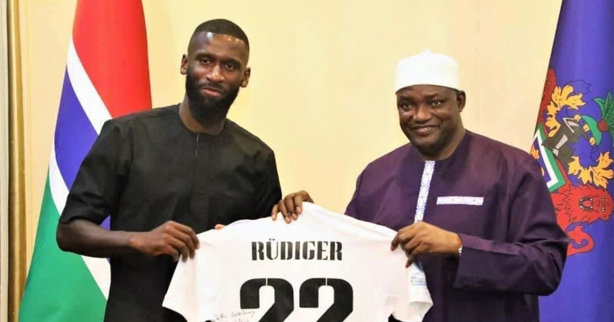 Antonio Rudiger Presents Real Madrid Jersey to Gambia’s President