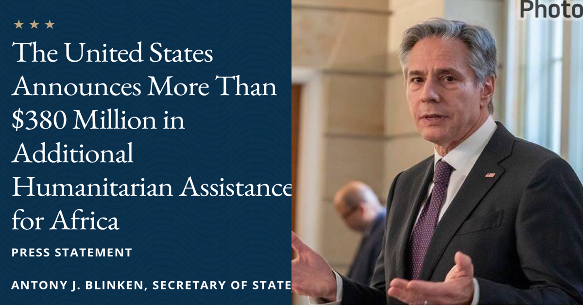 United States Announces $380 Million in Humanitarian Assistance For Africa