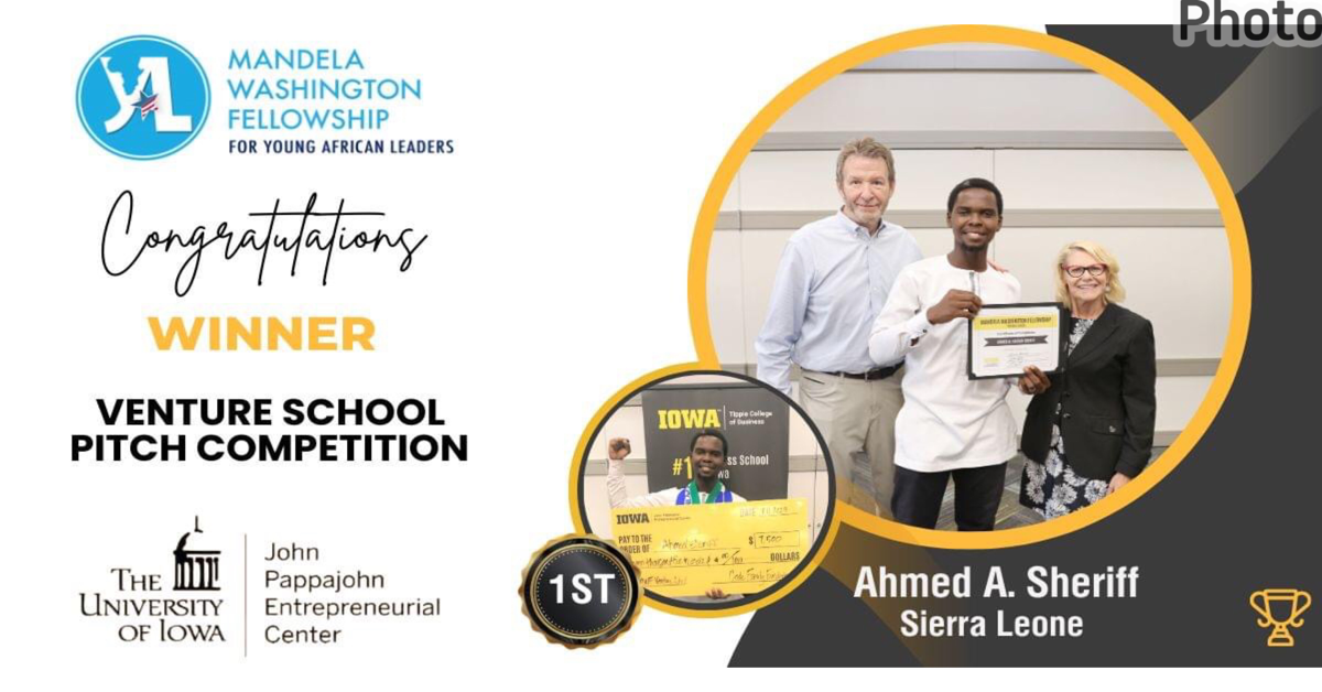 Dr. Ahmed Al-Hassan, Mandela Washington Fellow, Emerges Winner of University of Iowa’s Venture School Pitch Competition