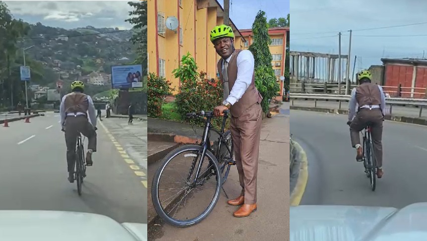 Minister of Works, Dennis Sandy Rides Bicycle to Work Amidst Speculated Protest Disruption