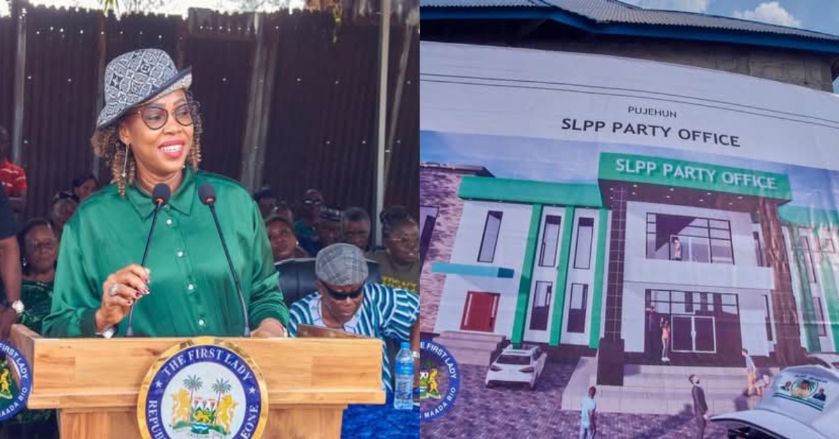 First Lady Fatima Bio Donates 1,000 Bags of Cement for Construction of SLPP Office in Pujehun
