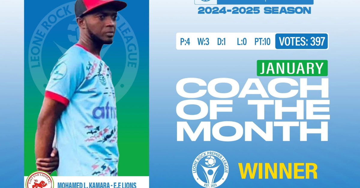 East End Lions Head Coach Mohamed Lamin Kamara Named Leone Rock Premier League Coach of the Month for January