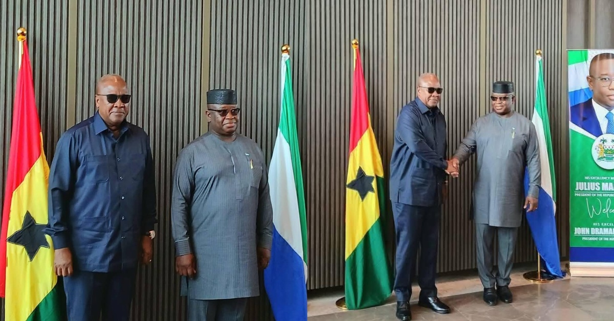 President Bio Welcomes Ghanaian President John Dramani Mahama to Sierra Leone