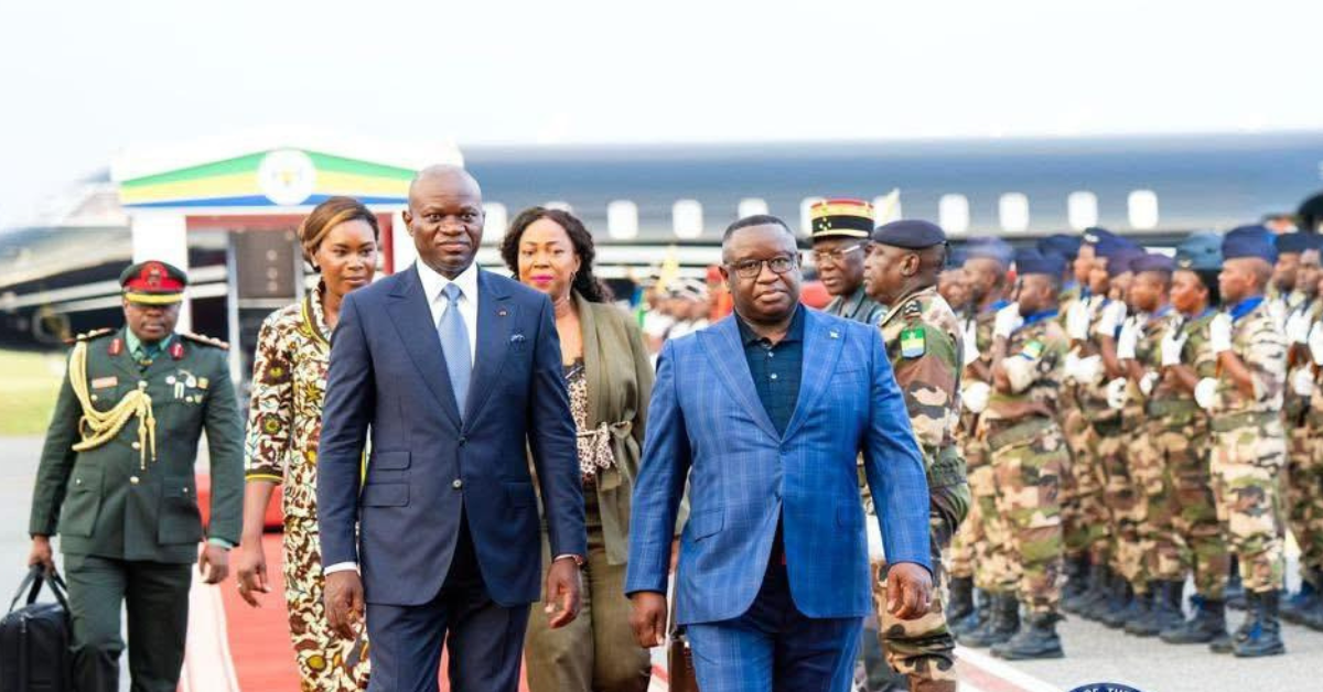 President Bio And First Lady Fatima Bio Arrive in Gabon For Inauguration of President Nguema