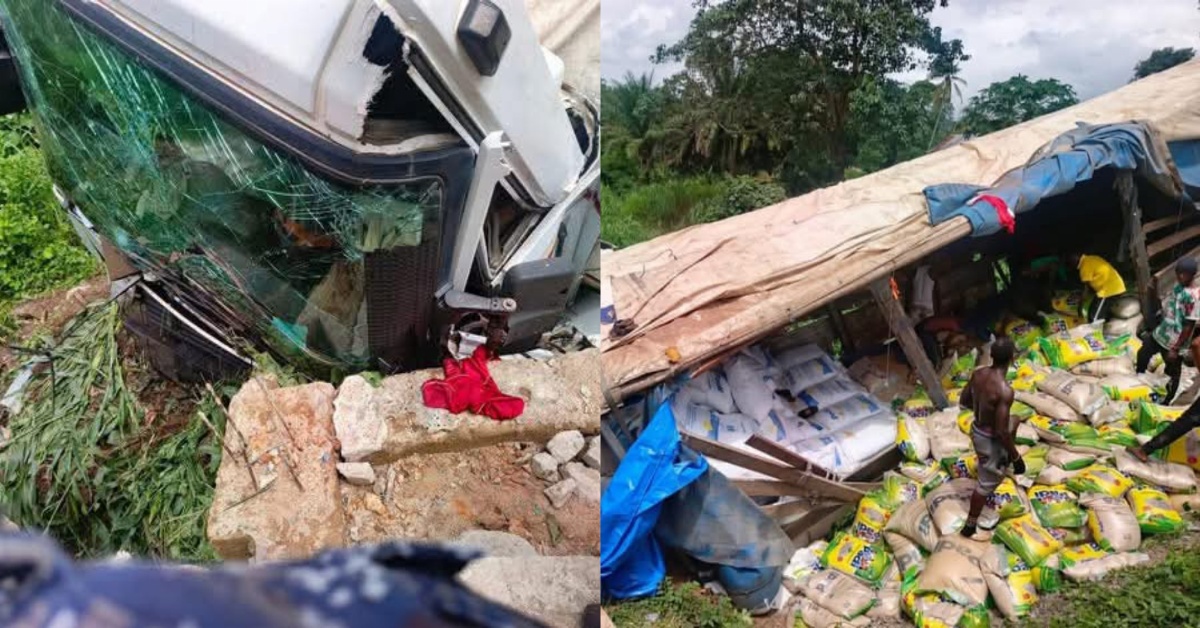 Truck Carrying Rice Overturns in Road Accident at Bumpeh Junction, Kono