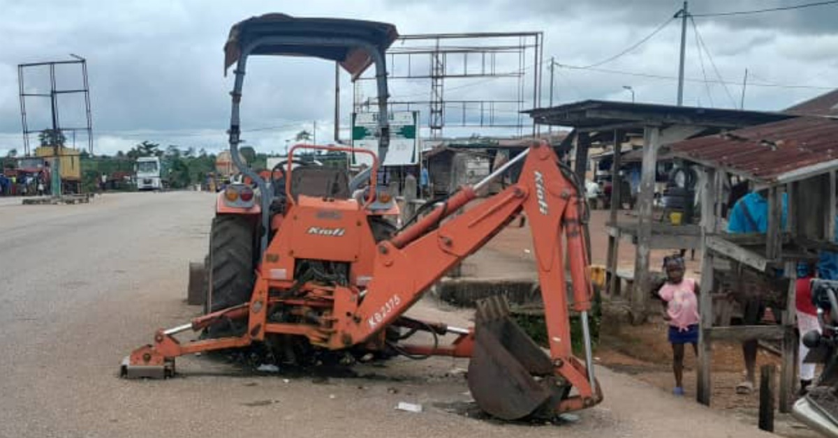 Residents Raise Concerns Over Caterpillar Abandoned at Taiama Main Junction for Over Five Years