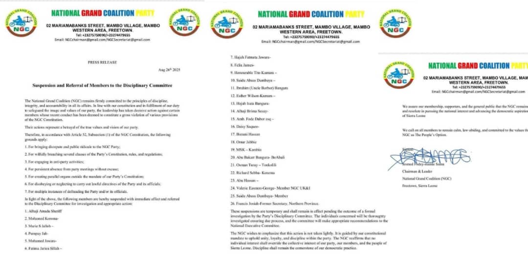 NGC Suspend Twenty-six Members of the party