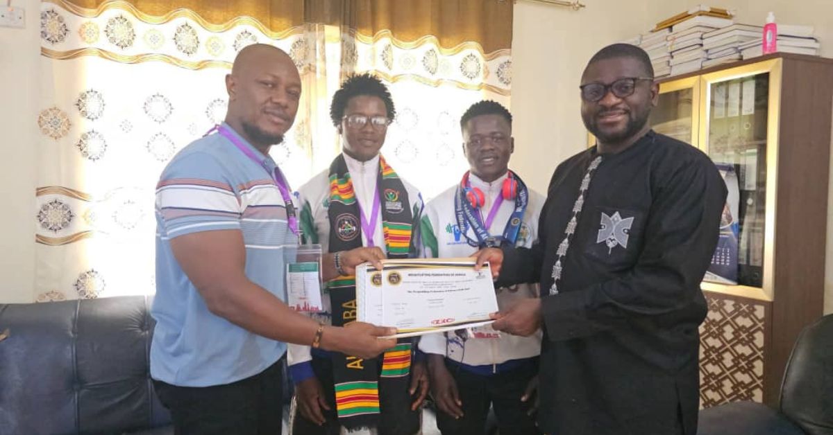 Celebrating Success! Medals won by Francis Kondeh at the 2025 Africa Junior & Youth Weightlifting Championship presented to NSA’s Dr. Emmanuel Saffa Abdulai by Sierra Leone Weightlifting Association