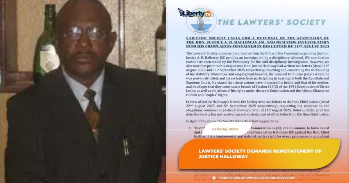 Lawyers’ Society Demands Reinstatement of Justice Halloway