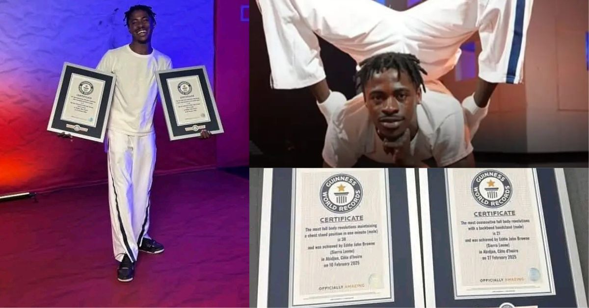Sierra Leone’s Eddie John Browne Breaks Guinness World Record for Chest-Stand Revolutions