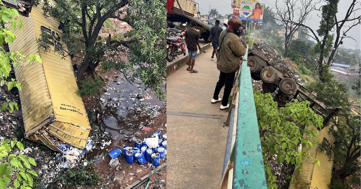 40-Foot Container Falls Off Congo Cross Bridge, Spills Contents