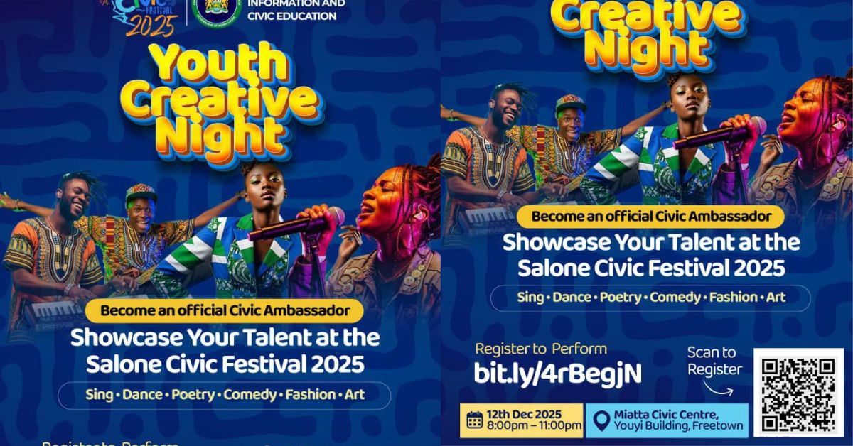 Ministry of Information Opens Registration for Youth Creative Night at Salone Civic Festival 2025