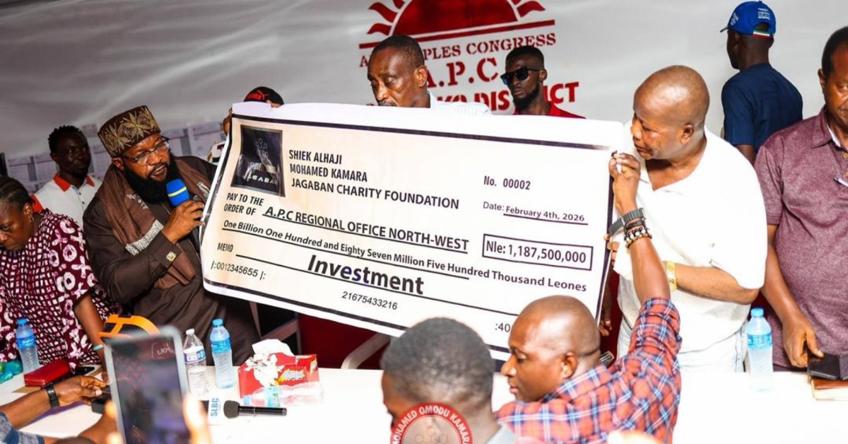 APC Flagbearer Aspirant Jagaban Boosts Masiaka Party Office with Le 1.1Billion Donation