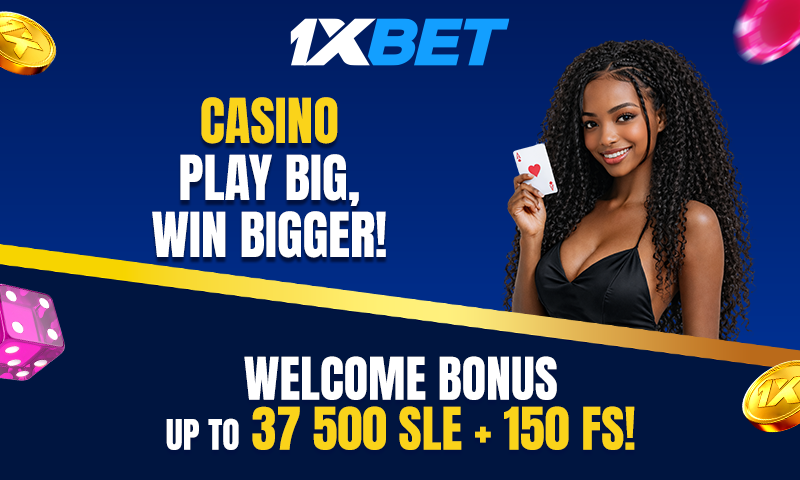 Claim Your Welcome Package of up to 37,500 SLE + 150 FS in 1xBet Casino