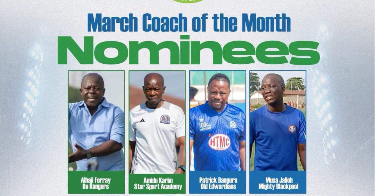 Sierra Leone Premier League Board Announces March Coach of the Month Nominees