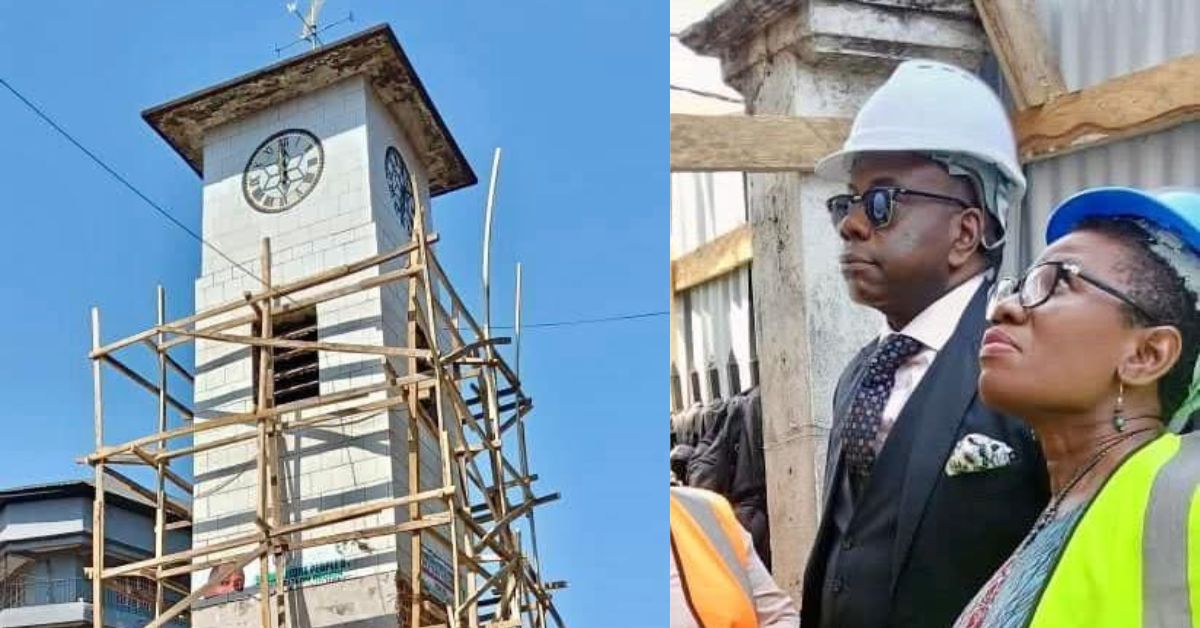 Mayor Aki-Sawyerr Inspects Ongoing Reconstruction of Historic Freetown Clock Tower