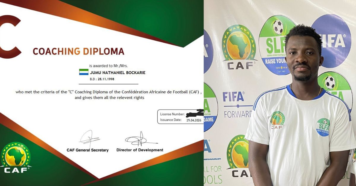 Young Sierra Leone Coach Sets Sights on CAF B After Completing CAF C Diploma