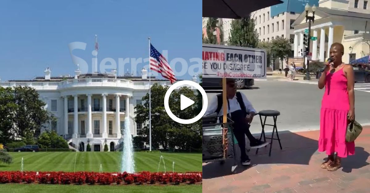 Young Woman Sings Sierra Leone’s National Anthem in Front of White House in the U.S.