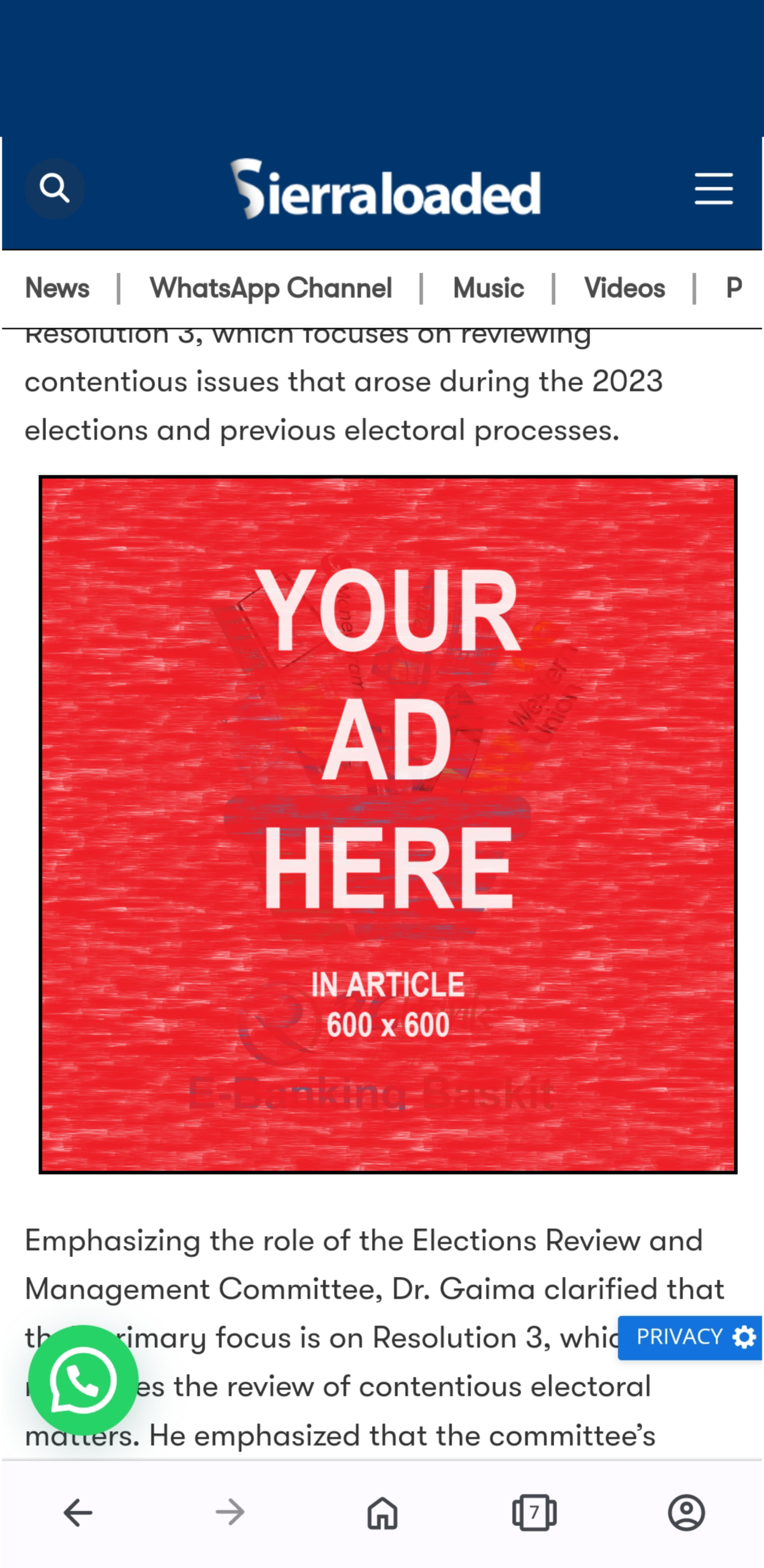 Sierraloaded mobile in-article advertising example