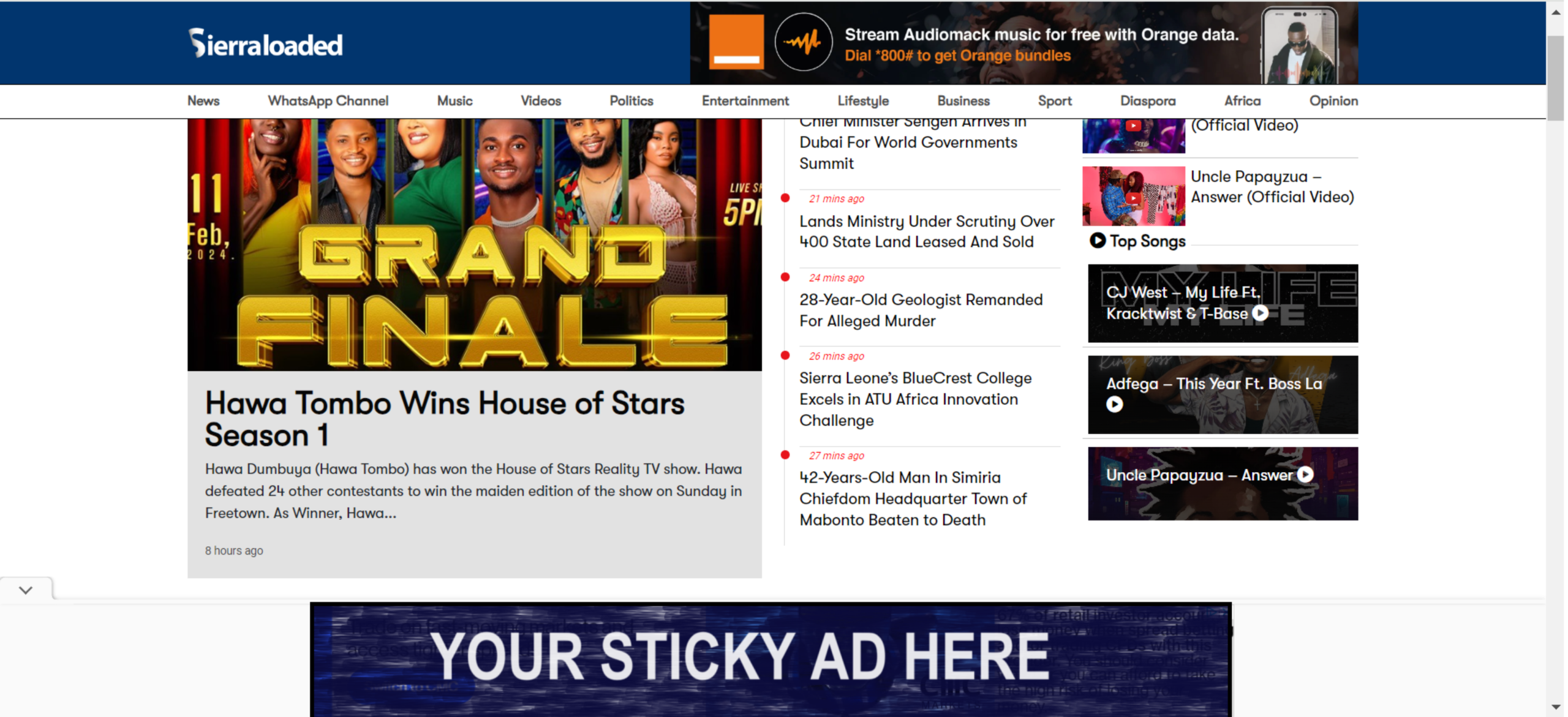 Sierraloaded sticky footer advertising example